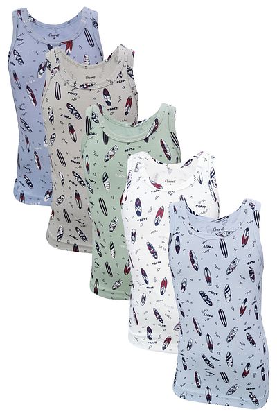 Onurel Boy's 5 Pack Mixed Color Sorf Printed Lycra Tank Top