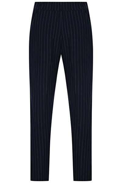 Whenever Company Lacivert Çizgili Sigaret Boru Paça Arkası Lastikli Premium Kumaş Pantolon