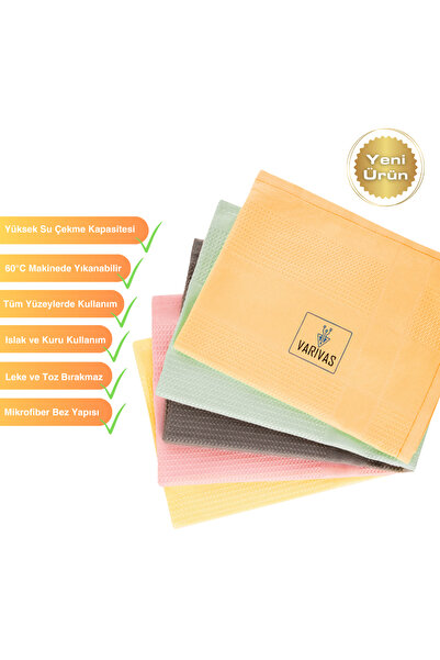 Yui Varivas İthal Çok Amaçlı Microfiber Yıkanabilir Temizlik ve Cam Bezi 5li Set