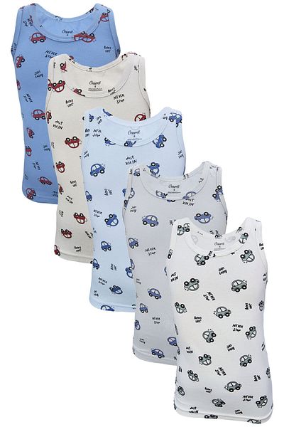 Onurel Boy's 5 Pack Mixed Color Car Printed Lycra Tank Top