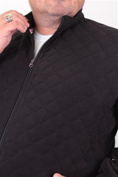 Starbattal Large Size Zippered Cardigan Diamond 23281 BLACK