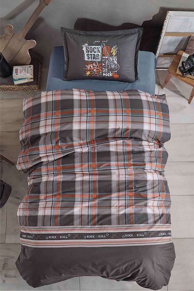 Clasy Ranforce 100% Cotton Single Duvet Cover Set Rock Inroll Grey
