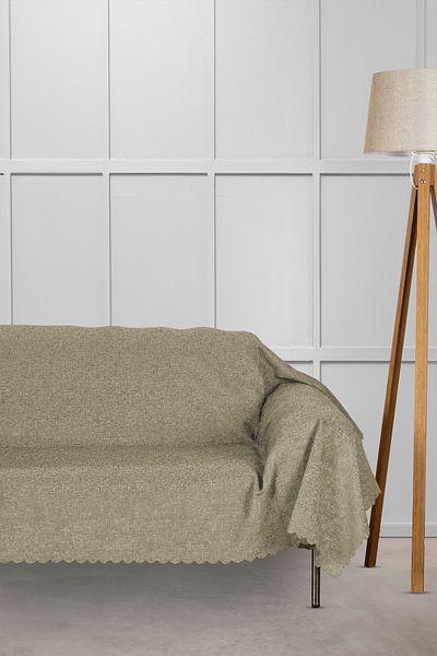 VELERDE HOME Κάλυμμα καναπέ Jacquard Chenille Αντιολισθητικό Σάλι Standard πλάτος 175cm x μήκος 300cm Κλείσιμο στα μπράτσα Μπεζ