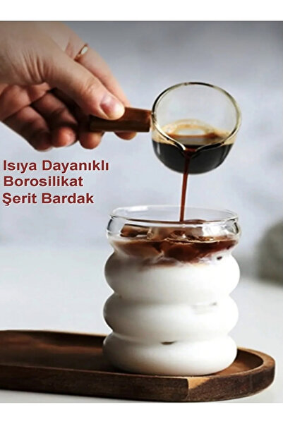 M Mimoza Park Isıya Dayanıklı Borosilikat Cam Şerit Şeklinde Bardak | Kahve V...