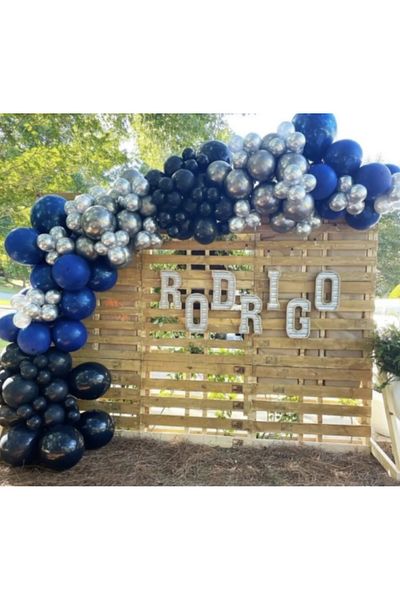 Çemrek Süs Parti Chrome Silver Pastel Midnight Blue Dark Blue Balloon Chain 100 Pieces