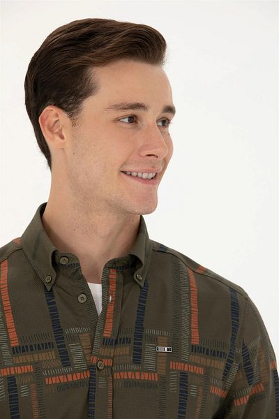 U.S. Polo Assn. US Polo Assn Ανδρικό μακρυμάνικο πουκάμισο χακί G081SZ004.0001687689VR027