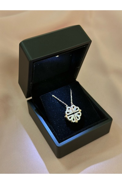 Nereze 925 Ayar Gümüş Işıklı Kutulu Mıknatıslı Açılır Kapanır Rose Yonca Kolye