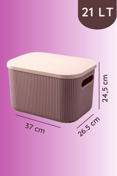 LİGROUND Scandinavian 21 Lt Multi-Purpose Plum Storage Box - Organizer - Laundry Basket with Lid