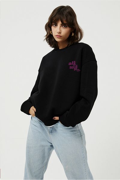 Eazy Co Hanorac gros unisex negru cu gât crew Eazy All You Need
