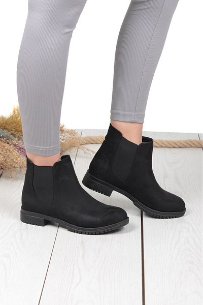 ayakkabiyolla Women's Black Suede Boots with Elastic Sides