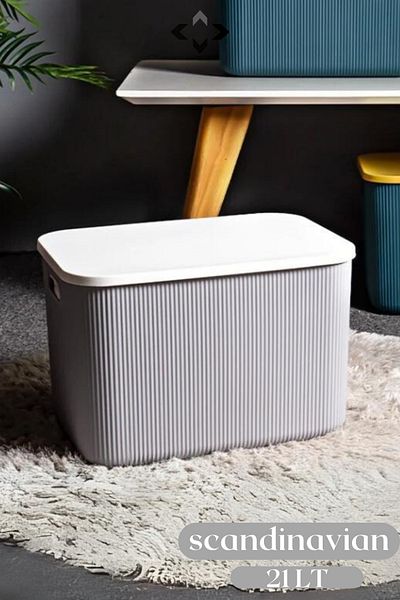 LİGROUND Scandinavian 21 Lt Multi-Purpose Gray Storage Box - Organizer - Laundry Basket with Lid