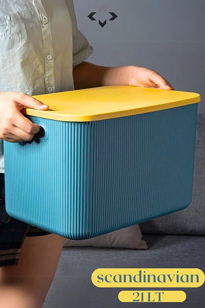 LİGROUND Scandinavian 21 Lt Multi-Purpose Green Storage Box - Organizer - Laundry Basket with Lid