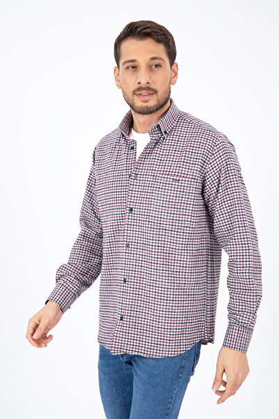 Varetta Men's Gray Checkered Winter Pocketed Long Sleeve Classic Cut Shirt