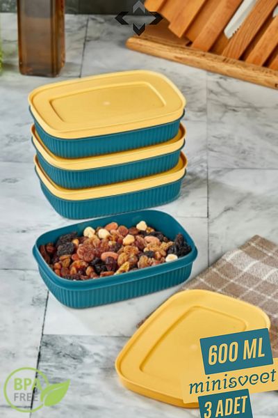 LİGROUND 3 Pieces 600 ml Green Fridge with Lid Breakfast Storage Container Organizer - Breakfast Food Container