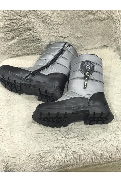 Metin Ayakkabı Gray Parachute Fabric Zippered Thick Sole Kids Ballerinas