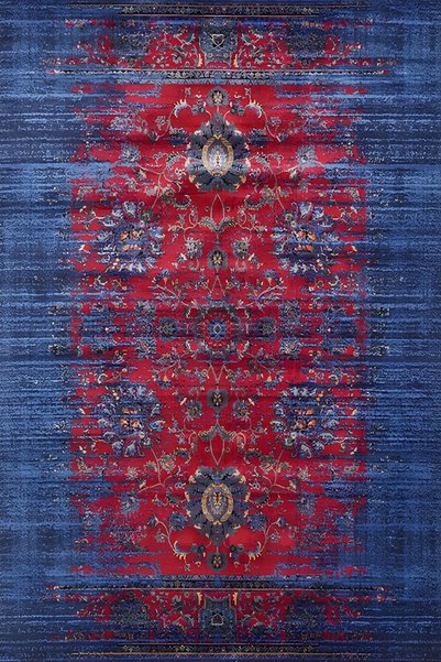 Rugs Modern Halı سجادة زخرفية عتيقة منقوشة باللون الأزرق العنابي تحت عنوان تق...