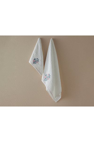 English Home Set prosoape de față brodate din bumbac violet 50x80+30x45 cm Ecru