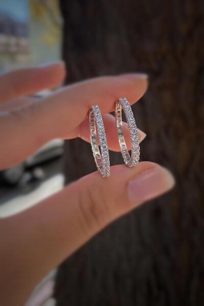 Erer Gümüş Gümüş iç çapı 20 mm 2 mm taşlı halka küpe