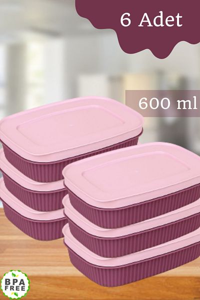 LİGROUND Minisweet 6-Piece 600 ml Plum Mini Storage Container with Lid Breakfast Refrigerator Container Kitchen Organizer