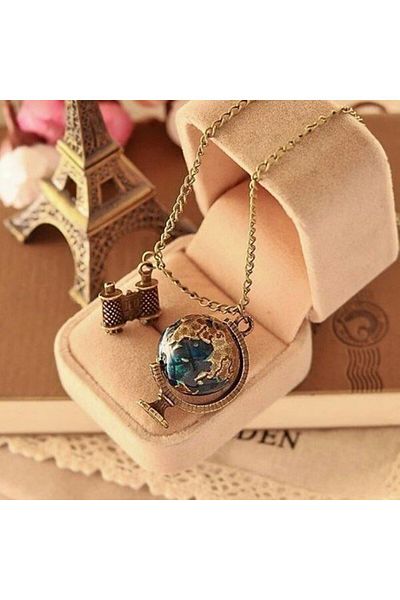 Herşey Nota World Shaped Necklace with Binoculars 70 cm Traveler Necklace