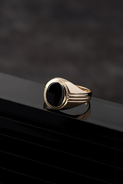 Uşaklıhafız 1945 14 Ayar Altın Oniks Taşlı Erkek Yüzük
