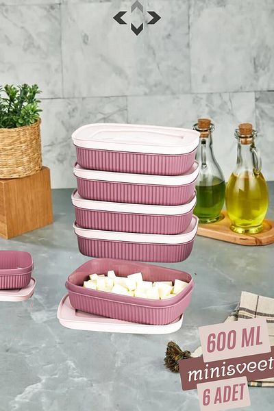 LİGROUND Minisweet 6-Piece 600 ml Plum Mini Storage Container with Lid Breakfast Refrigerator Container Kitchen Organizer