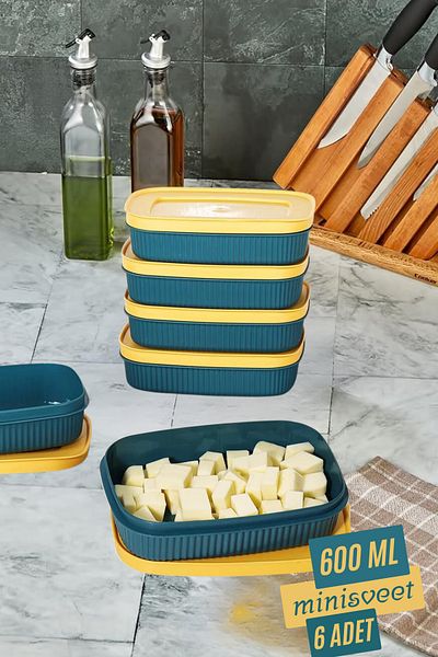 LİGROUND Minisweet 6-Piece 600 ml Green Mini Storage Container with Lid - Breakfast - Refrigerator Kitchen Organizer