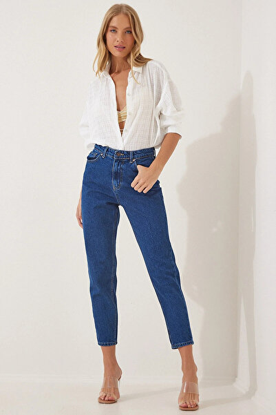 Lixera Mellon Середньо-сині джинси Mom з еластаном