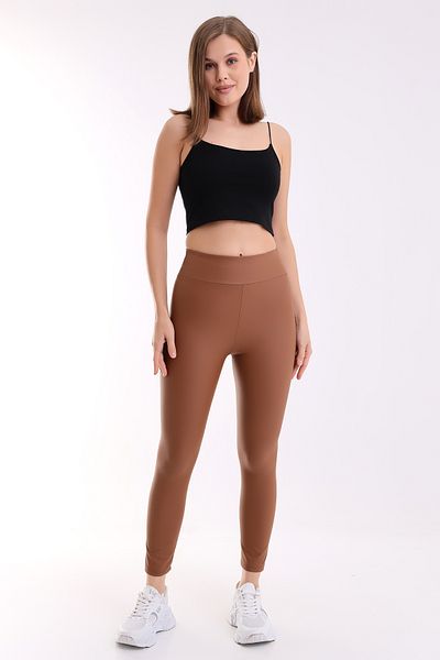 Winmoda34 Jambiere din piele fleece cu talie înaltă mată de damă