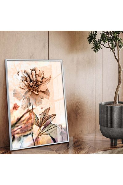 Zevahir Mobilya Dekorasyon Model de flori cu rame metalice argintii Desen modern Pictură din sticlă irezistibilă