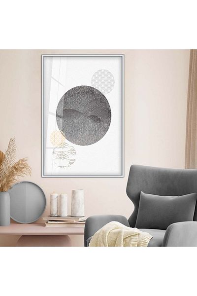 Zevahir Mobilya Dekorasyon Model geometric cu cadru metalic argintiu Desen modern Pictură din sticlă irezistibilă