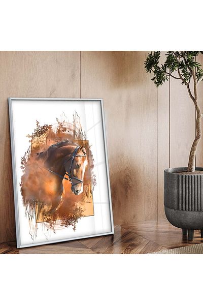 Zevahir Mobilya Dekorasyon Figurină de cal cu cadru metalic argintiu Desen modern Pictură din sticlă irezistibilă