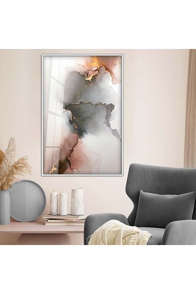 Zevahir Mobilya Dekorasyon Tema abstractă cu cadru metalic argintiu Desen modern Pictură pe sticlă irezistibilă