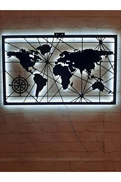 Genel Markalar Dünya Haritası Ahşap Led Işıklı Duvar Tablosu