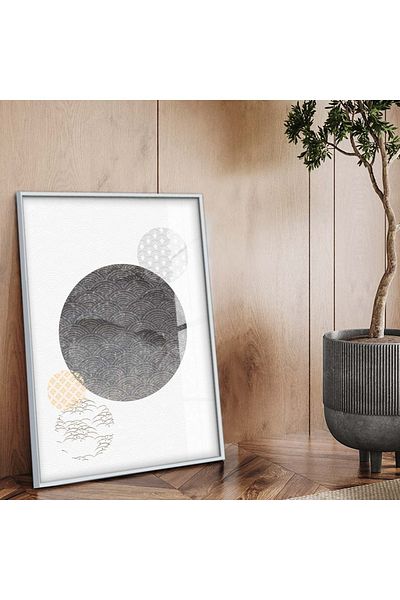 Zevahir Mobilya Dekorasyon Model geometric cu cadru metalic argintiu Desen modern Pictură din sticlă irezistibilă