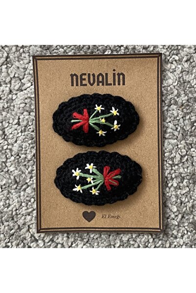 NEVALİN Flower Embroidered Colorful Knitted Snaps Girl's Buckle