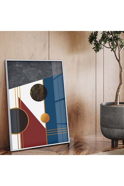 Zevahir Mobilya Dekorasyon Desen modern cu cadru metalic argintiu, model geometric, pictură din sticlă irezistibilă