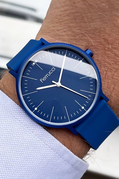 Ferrucci Unisex Wristwatch 3 ATM Waterproof Navy Blue Color Silicone Band Aluminum Case FRE2030C1