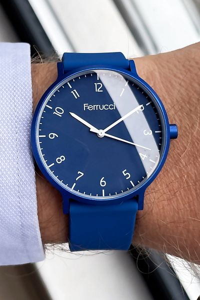 Ferrucci Unisex Wristwatch 3 Atm Waterproof Navy Blue Color Silicone Band Aluminum Case FRE2029C4
