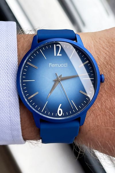 Ferrucci Unisex Wristwatch 3 ATM Waterproof Navy Blue Color Silicone Band Aluminum Case FRE2028C7