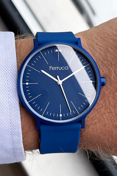 Ferrucci Unisex Wristwatch 3 ATM Waterproof Navy Blue Color Silicone Band Aluminum Case FRE2030C1