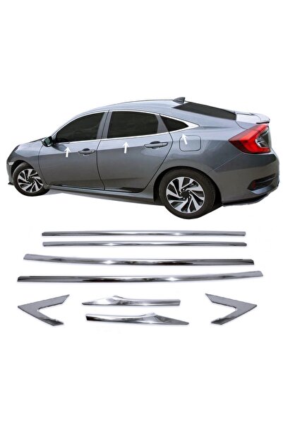 ZNZ OTO AKSESUAR Honda Civic Krom Cam Çıtası 4 Kapı 8 Prc P.çelik 2016-2020 A...
