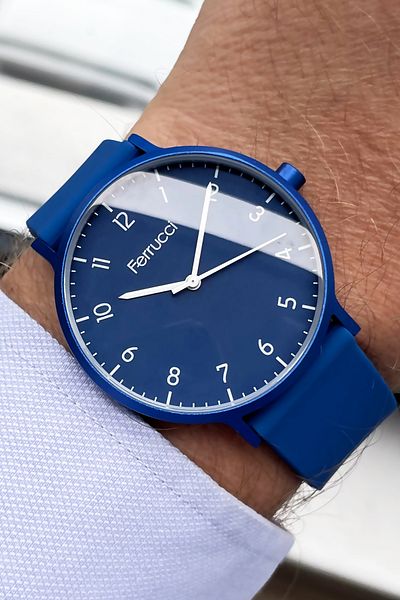 Ferrucci Unisex Wristwatch 3 Atm Waterproof Navy Blue Color Silicone Band Aluminum Case FRE2029C4