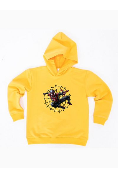 SPIDERMAN Hanorac pentru copii din țesătură de bumbac cu glugă cu imprimeu spiderman