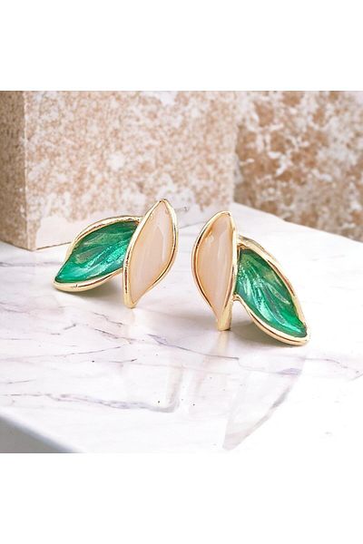 toptanhanem Leaf Model Colorful Design Steel Earrings