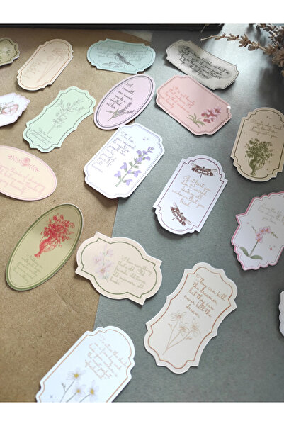 Flowery Paper Kitap Sözleri Label Tekli Sticker Set - Defter ,Ajanda , Journa...