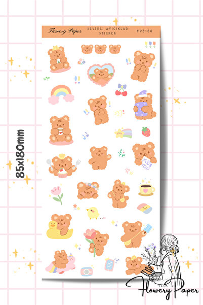 Flowery Paper Sevimli Ayıcıklar Sticker Sayfası- Defter ,Ajanda , Journal,Scr...