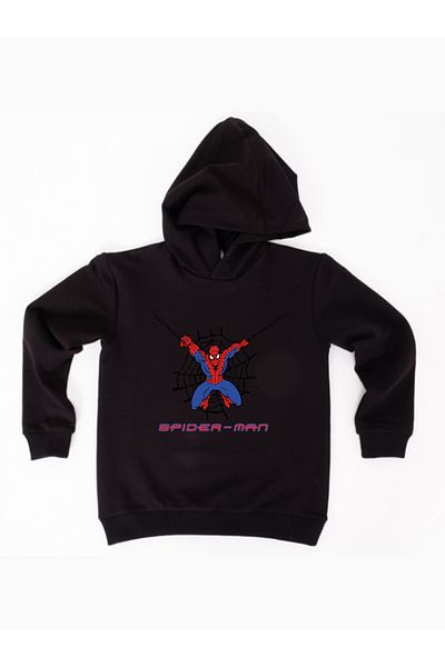 SPIDERMAN Hanorac pentru copii din țesătură de bumbac cu glugă cu imprimeu spiderman