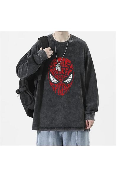 Gofeel Day Light Spider-Man Head Printed Washable Vintage Unisex Oversize Crew Neck Sweatshirt