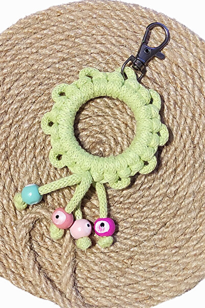 nftart.design سلسلة مفاتيح مكرامية ذات حلقة خضراء مطرزة بعين الشر